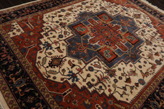 8x10 Ivory, Muted Teracotta, Blue Color Hand Knotted Heriz Wool Traditional Oriental Rug