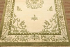 4x6 Ivory, Olive, Green Color Hand Knotted Indo-Tibetan Wool Art Deco Oriental Rug