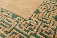 4x6 Tan, Green, Color Hand Knotted Indo Tibetan Wool Transitional Oriental Rug