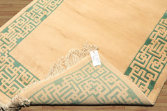 4x6 Tan, Green, Color Hand Knotted Indo Tibetan Wool Transitional Oriental Rug