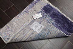 Square Gray, Purple, Ivory Color Hand Knotted All-Over Wool & Silk Modern Oriental Rug