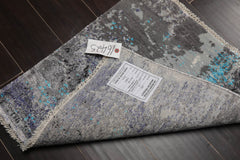 Square Gray, Purple, Turquoise Color Hand Knotted All-Over Wool & Silk Modern Oriental Rug