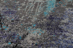 Square Gray, Purple, Turquoise Color Hand Knotted All-Over Wool & Silk Modern Oriental Rug