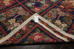 Square Navy, Rust, Orange Color Hand Woven Aubusson Needlepoint Wool Traditional Oriental Rug