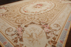 7x10 Ivory, Tan, Brown Color Hand Woven Aubusson Needlepoint Wool Traditional Oriental Rug