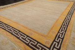 8x11 Oatmeal, Gold, Rose Color Hand Knotted Tibetan Wool Traditional Oriental Rug