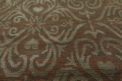 2x3 Tan, Green, Color Hand Knotted All-Over Wool & Silk Transitional Oriental Rug