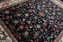 8x10 Navy, Ivory, Green Color Hand Knotted Qum New Zealand Wool Traditional Oriental Rug