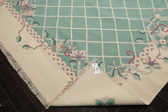 9x12 Aqua, Ivory, Rust Color Hand Woven Kilim Wool Traditional Oriental Rug