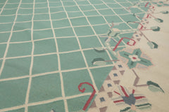 9x12 Aqua, Ivory, Rust Color Hand Woven Kilim Wool Traditional Oriental Rug