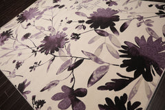 8x11 Ivory, Aubergine, Dark Chocolate Color Machine Made Wool Contemporary Oriental Rug