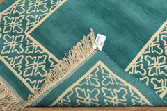 4x6 Turquoise, Ivory, Color Hand Knotted Indo Tibetan Wool Transitional Oriental Rug