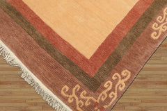 4x6 Ivory, Rose, Olive Color Hand Knotted Tibetan Wool Traditional Oriental Rug