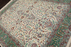 8x10 Ivory, Green, Taupe Color Hand Knotted Kashan New Zealand Wool Traditional Oriental Rug