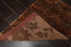 2x3 Brown, Green, Color Hand Knotted All-Over Wool & Silk Transitional Oriental Rug