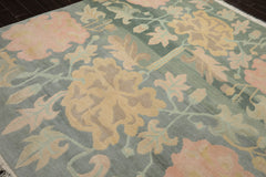 8x10 Aqua, Rose, Beige Color Hand Knotted Tibetan Wool Art Deco Oriental Rug