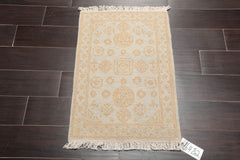 2x3 Gray, Tan, Color Hand Knotted All-Over 100% Wool Transitional Oriental Rug