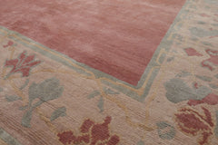 Square Rose, Taupe, Ivory Color Hand Knotted Tibetan Wool Contemporary Oriental Rug