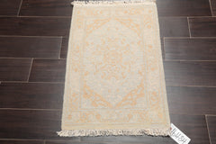 2x3 Gray, Tan, Beige Color Hand Knotted All-Over 100% Wool Transitional Oriental Rug
