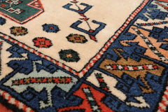 4x6 Ivory, Blue, Green Color Hand Knotted All-Over 100% Wool Kazak Oriental Rug