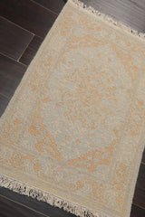 2x3 Gray, Tan, Beige Color Hand Knotted All-Over 100% Wool Transitional Oriental Rug