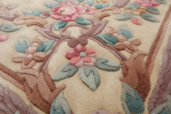 5x8 Ivory, Aqua, Taupe Color Hand Knotted French Aubusson Savonnerie Wool Traditional Oriental Rug