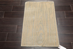 2x3 Beige, Gray, Color Hand Knotted All-Over Wool & Silk Modern Oriental Rug