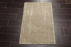 2x3 Tone on Tone Gray, , Color Hand Knotted All-Over Wool & Silk Modern Oriental Rug