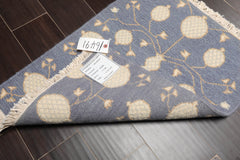 2x3 Blue, Ivory, Tan Color Hand Knotted All-Over 100% Wool Transitional Oriental Rug