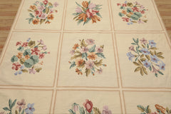 6x9 Ivory, Pink, Lavender Color Hand Woven French Aubusson Needlepoint Wool Traditional Oriental Rug