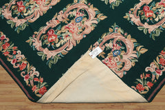 6x9 Emerald, Ivory, Pink Color Hand Woven French Aubusson Needlepoint Wool Traditional Oriental Rug