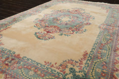 6x9 Ivory, Aqua, Lavender Color Hand Knotted French Aubusson Savonnerie New Zealand Wool Traditional Oriental Rug