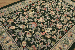 6x9 Green, Ivory, Blush Color Hand Woven Portugese Needlepoint Wool Transitional Oriental Rug