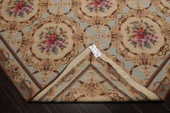 6x8 Aqua, Beige, Tan Color Hand Woven Aubusson Needlepoint Wool Traditional Oriental Rug
