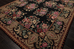 6x9 Black, Brown, Beige Color Hand Woven Aubusson Needlepoint Wool Traditional Oriental Rug