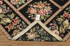 Runner Black, Tan, Green Color Hand Woven French Aubusson Needlepoint Wool Traditional Oriental Rug
