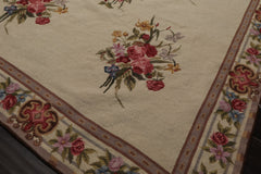 6x9 Ivory, Taupe, Red Color Hand Woven Aubusson Needlepoint Wool Traditional Oriental Rug