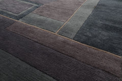 5x7 Gray, Blue, Aubergine Color Hand Knotted Tibetan New Zealand Wool Contemporary Oriental Rug