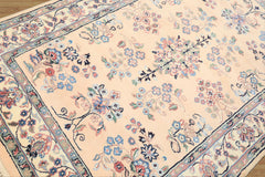 4x6 Blush, Ivory, Black Color Hand Knotted Indo Sarouk Wool Traditional Oriental Rug