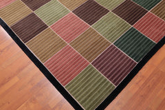 5x7 Black, Chocolate, Green Color Hand Knotted Checked 100% Wool Traditional Oriental Rug