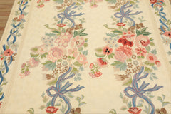 6x9 Ivory, Rose, Blue Color Hand Woven Chainstitch Wool Traditional Oriental Rug