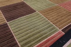 5x7 Black, Chocolate, Green Color Hand Knotted Checked 100% Wool Traditional Oriental Rug
