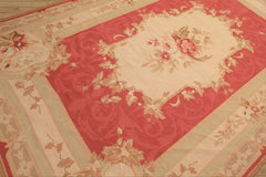 6x9 Fuschsia, Beige, Mint Color Hand Knotted French Aubusson Needlepoint Wool Traditional Oriental Rug