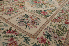 6x10 Ivory, Aqua, Rose Color Hand Woven Aubusson Needlepoint Wool Traditional Oriental Rug