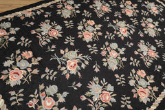 6x9 Charcoal, Rose, Green Color Hand Woven Chainstitch Wool Traditional Oriental Rug