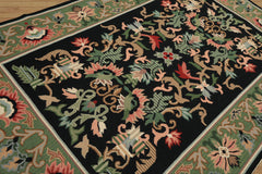 6x9 Black, Mint, Blush Color Hand Woven Portugese Needlepoint Wool Traditional Oriental Rug