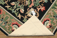 6x9 Black, Mint, Blush Color Hand Woven Portugese Needlepoint Wool Traditional Oriental Rug
