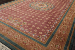 6x9 Rose, Peach, Turquoise Color Hand Knotted French Aubusson Savonnerie New Zealand Wool Traditional Oriental Rug