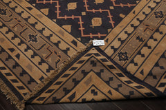 7x9 Navy, Tan, Beige Color Hand Woven Kilim Wool Tribal Oriental Rug