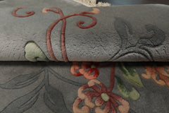 6x9 Gray, Green, Rose Color Hand Knotted French Aubusson Savonnerie Wool Traditional Oriental Rug